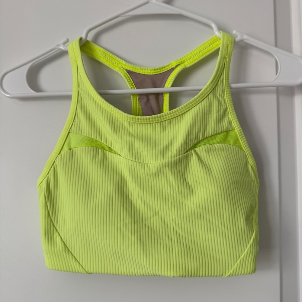 lululemon ribbed mesh high neck bra in highlight yellow size 2